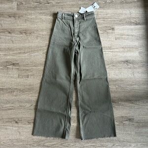 Zara Khaki Green Straight Trousers, Dark Green Jeans